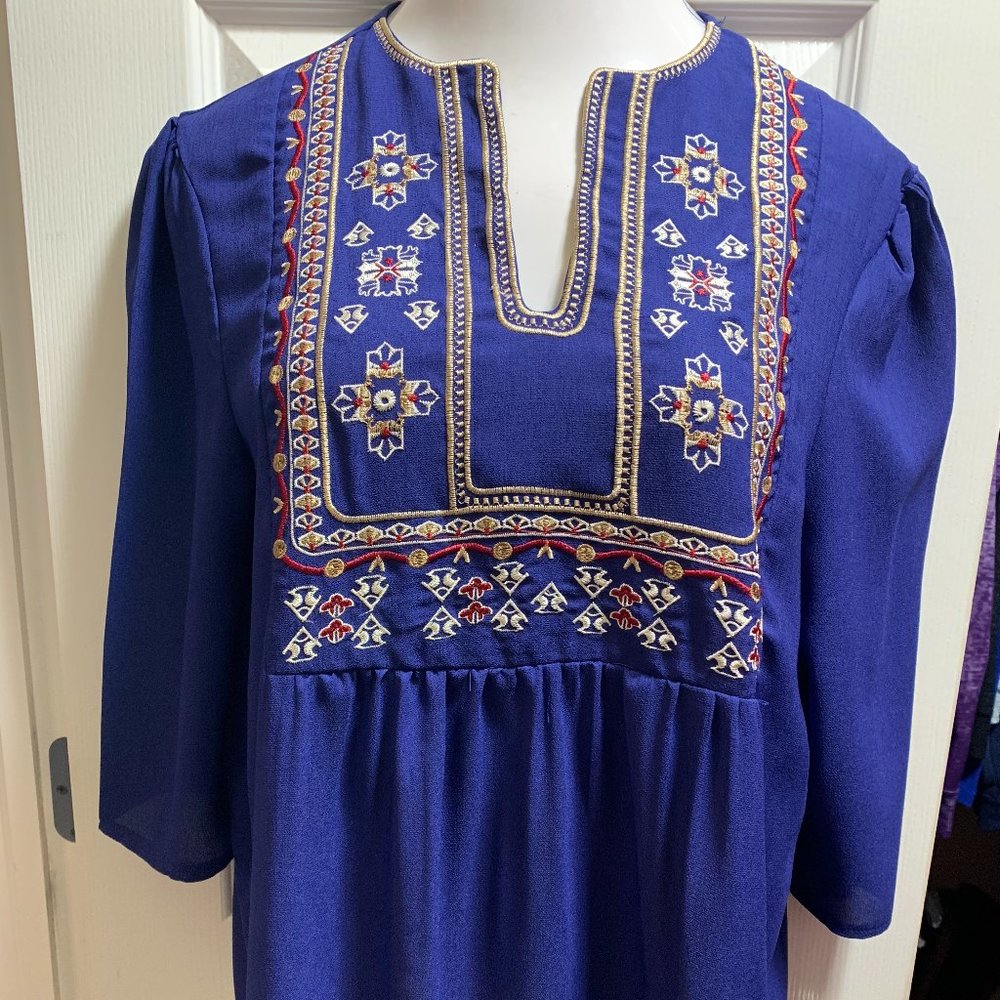 Embroidered Blue Tunic top size L